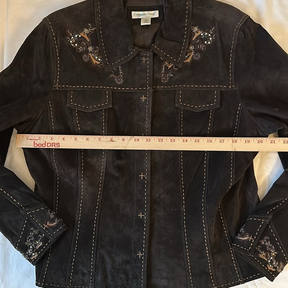 Coldwater Creek Leather Suede Blazer Jacket Large Dark Brown Embellished Western - Picture 6 of 11